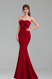 Off-Shoulder Bow Mermaid Dress-Larosabride