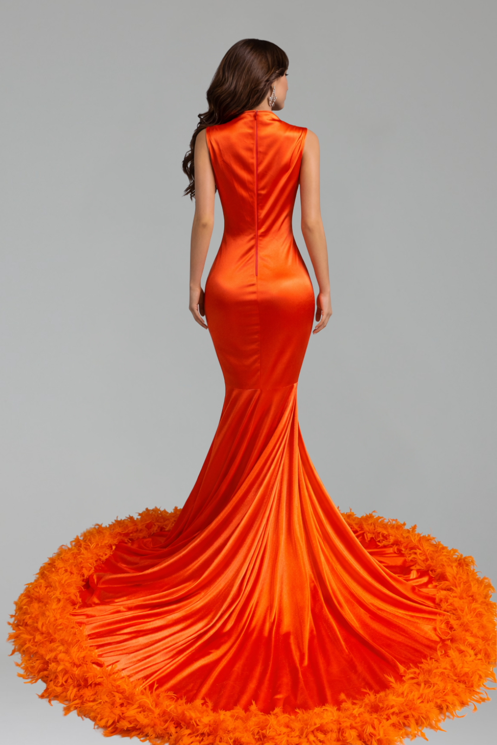 Feathered Beaded Mermaid Gown - LAROSABRIDE