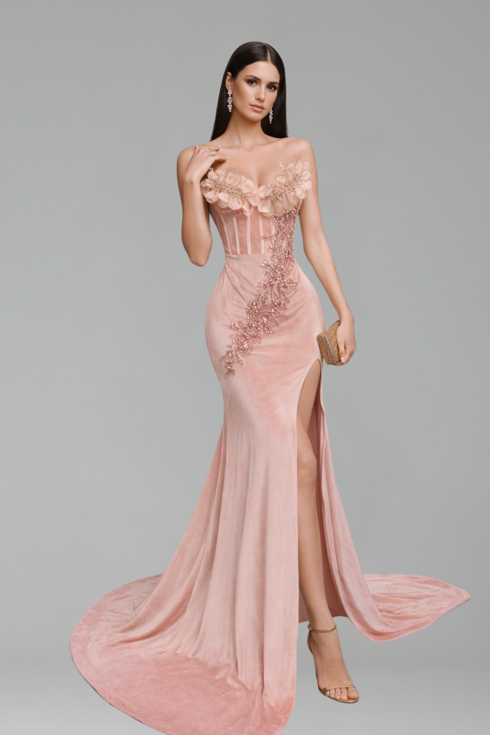 Emerald Sequin Floral Mermaid Gown - LAROSABRIDE