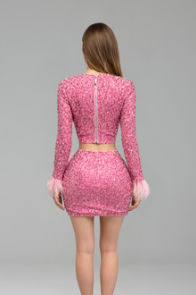 Sequin Crop Top and Skirt Set - LAROSABRIDE