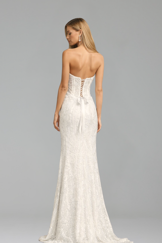Beaded Slit Evening Gown