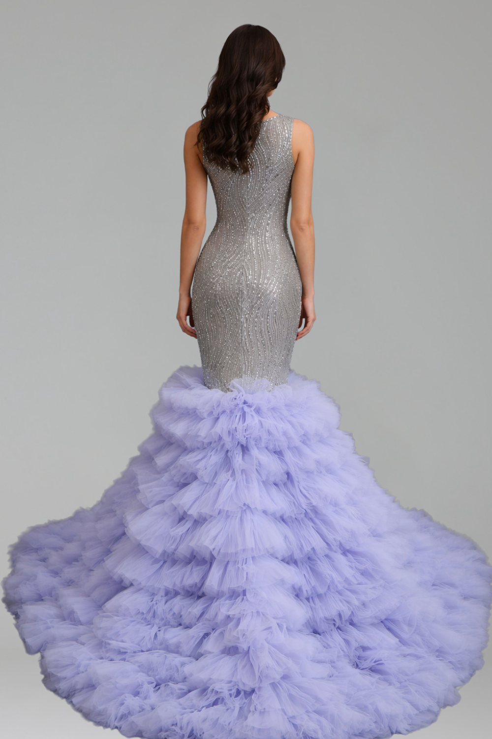 Beaded Ruffle Mermaid Evening Dress - LAROSABRIDE