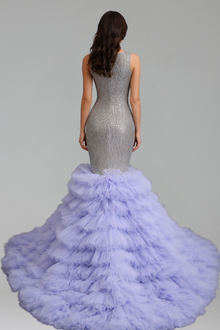 Beaded Ruffle Mermaid Evening Dress - LAROSABRIDE