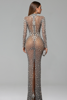 Sheer Pearl Embellished Bodycon Gown - LAROSABRIDE