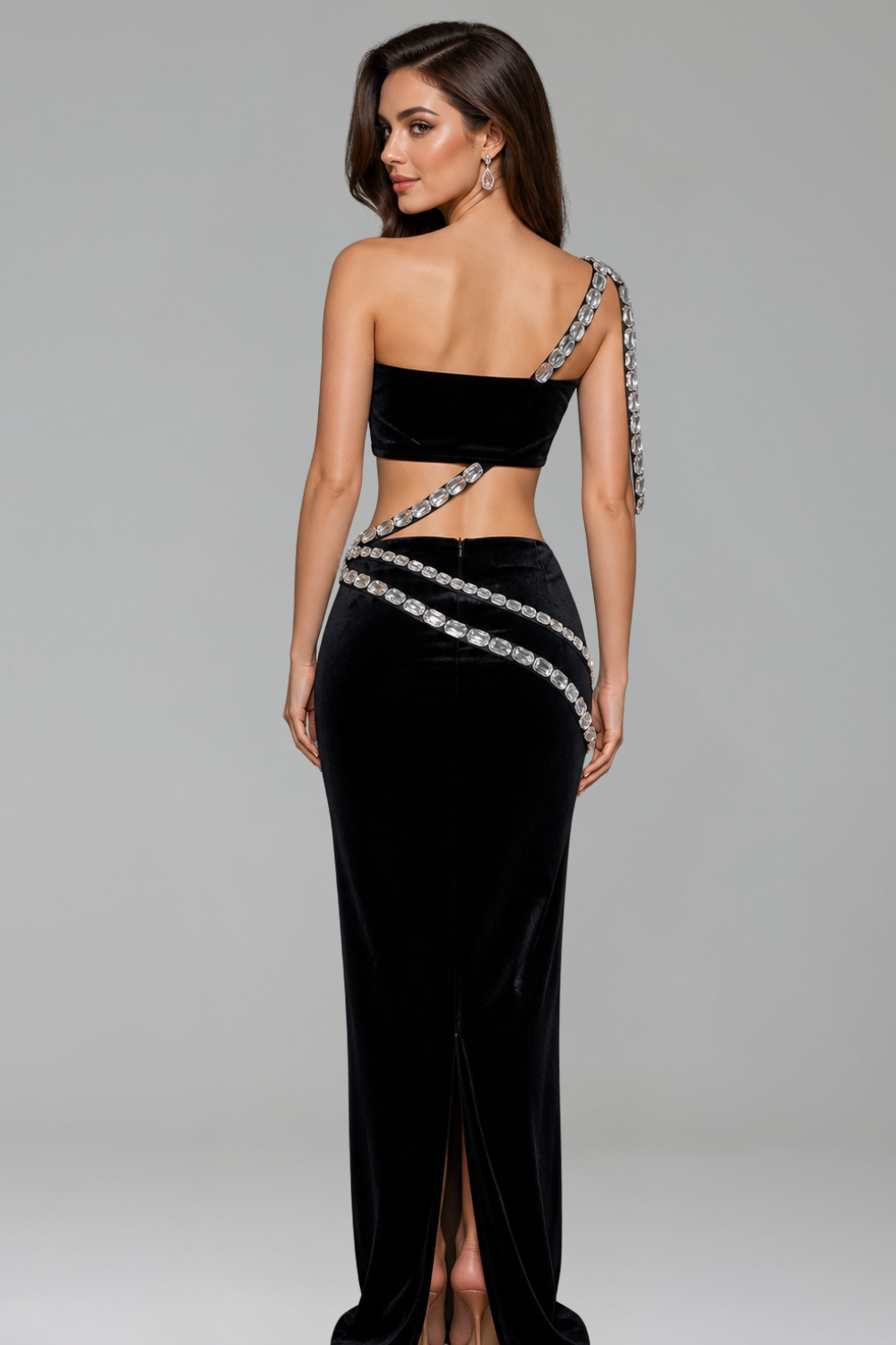 Crystal Strap Cutout Two-Piece Gown - LAROSABRIDE