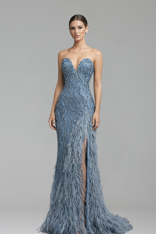 Strapless Beaded Feather Dress