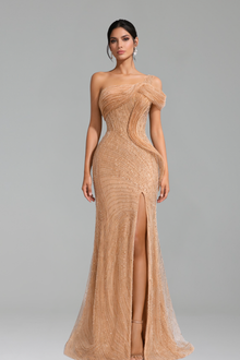 One Shoulder Beaded Mermaid Gown - LAROSABRIDE