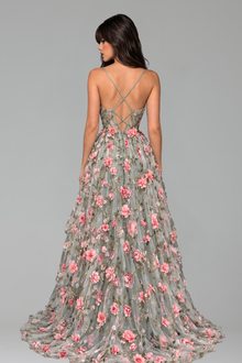 3D Floral Beaded A-Line Dress - LAROSABRIDE