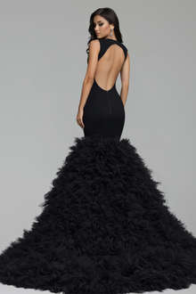Beaded Ruffle Backless Mermaid Dress - LAROSABRIDE