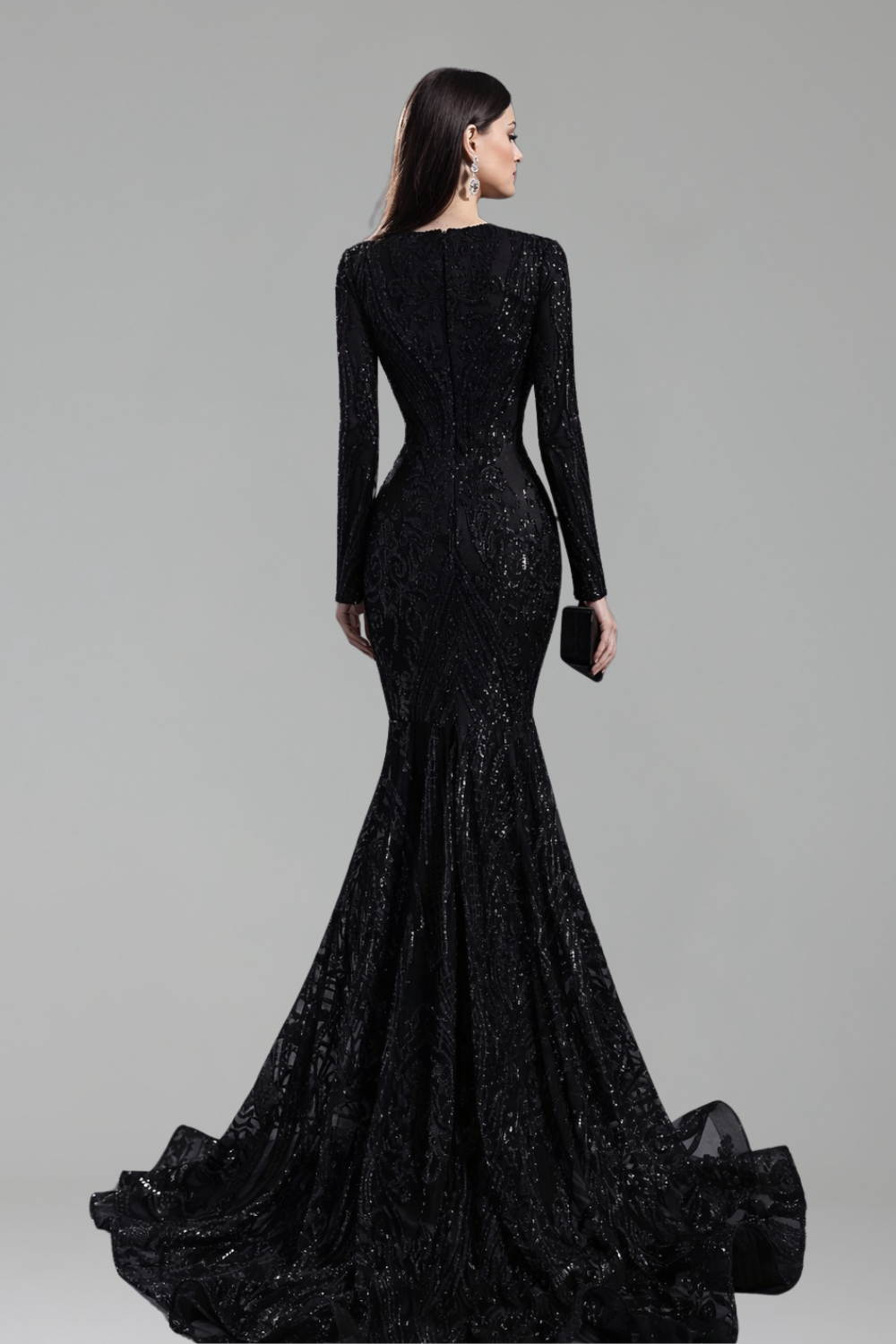 Long Sleeve Embellished Mermaid Gown - LAROSABRIDE
