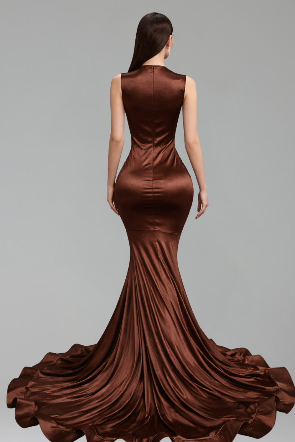 Sheer Embellished Mermaid Satin Gown - LAROSABRIDE