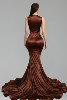 Sheer Embellished Mermaid Satin Gown - LAROSABRIDE