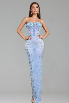 Embellished Sheer Illusion Column Gown - LAROSABRIDE