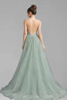 Beaded Appliques A Line Dress - LAROSABRIDE