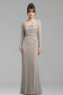 Long-Sleeve Pearl-Beaded Dress - LAROSABRIDE