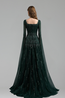 Beaded A-Line Cape Dress - LAROSABRIDE