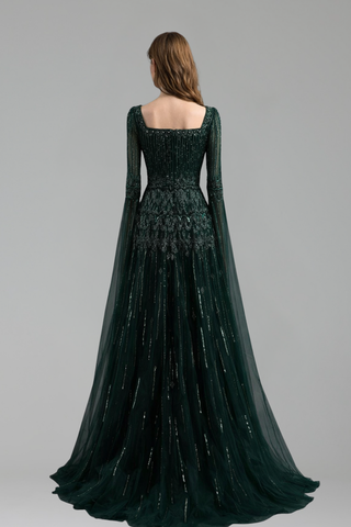 Beaded A-Line Cape Dress - LAROSABRIDE