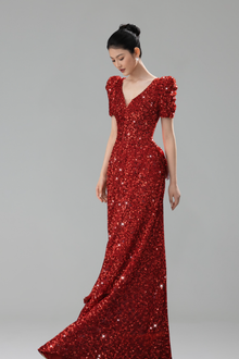 Sequin V-Neck Evening Dress-Larosabride