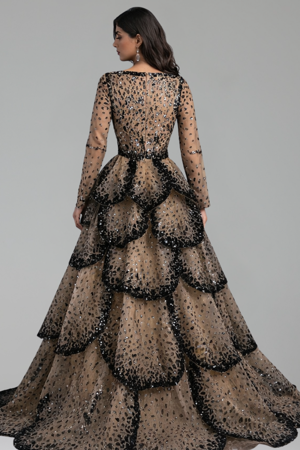 Sequin Tiered Ruffle Evening Dress - LAROSABRIDE