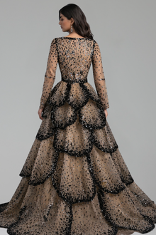 Sequin Tiered Ruffle Evening Dress - LAROSABRIDE