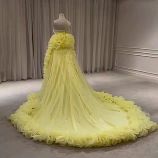 Ships in 2 to 5 Days - 2025 Custom Elegant Yellow Evening Dress – Formal Gown with Ruffles and Beaded Details