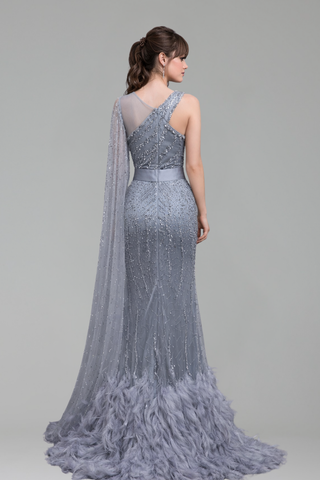 Feather Beaded Mermaid Dress - LAROSABRIDE