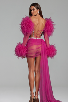 Feathered Sheer Draped Mini - LAROSABRIDE