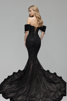 Off Shoulder Beaded Mermaid Gown - LAROSABRIDE