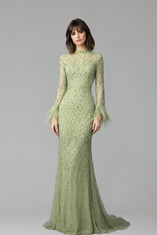 Beaded Feather Mermaid Dress - LAROSABRIDE