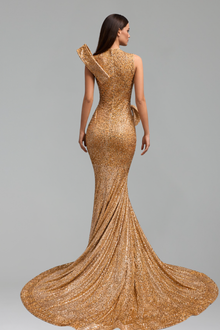 Gold Sequin One Shoulder Mermaid Gown - LAROSABRIDE