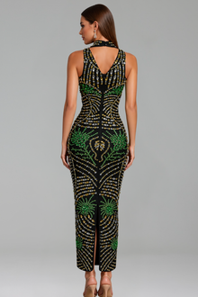 Embellished High Neck Fitted Dress - LAROSABRIDE