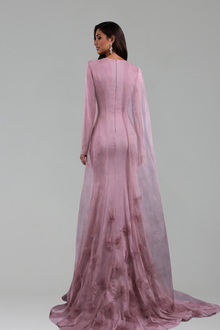 3D Floral Appliqu� Cape Gown - LAROSABRIDE
