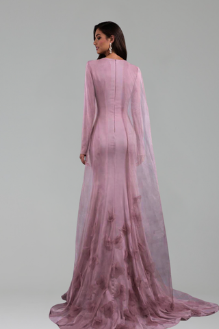 3D Floral Appliqu� Cape Gown - LAROSABRIDE