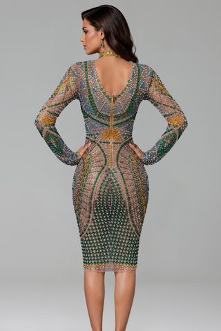 Emerald Crystal Mosaic Midi Dress