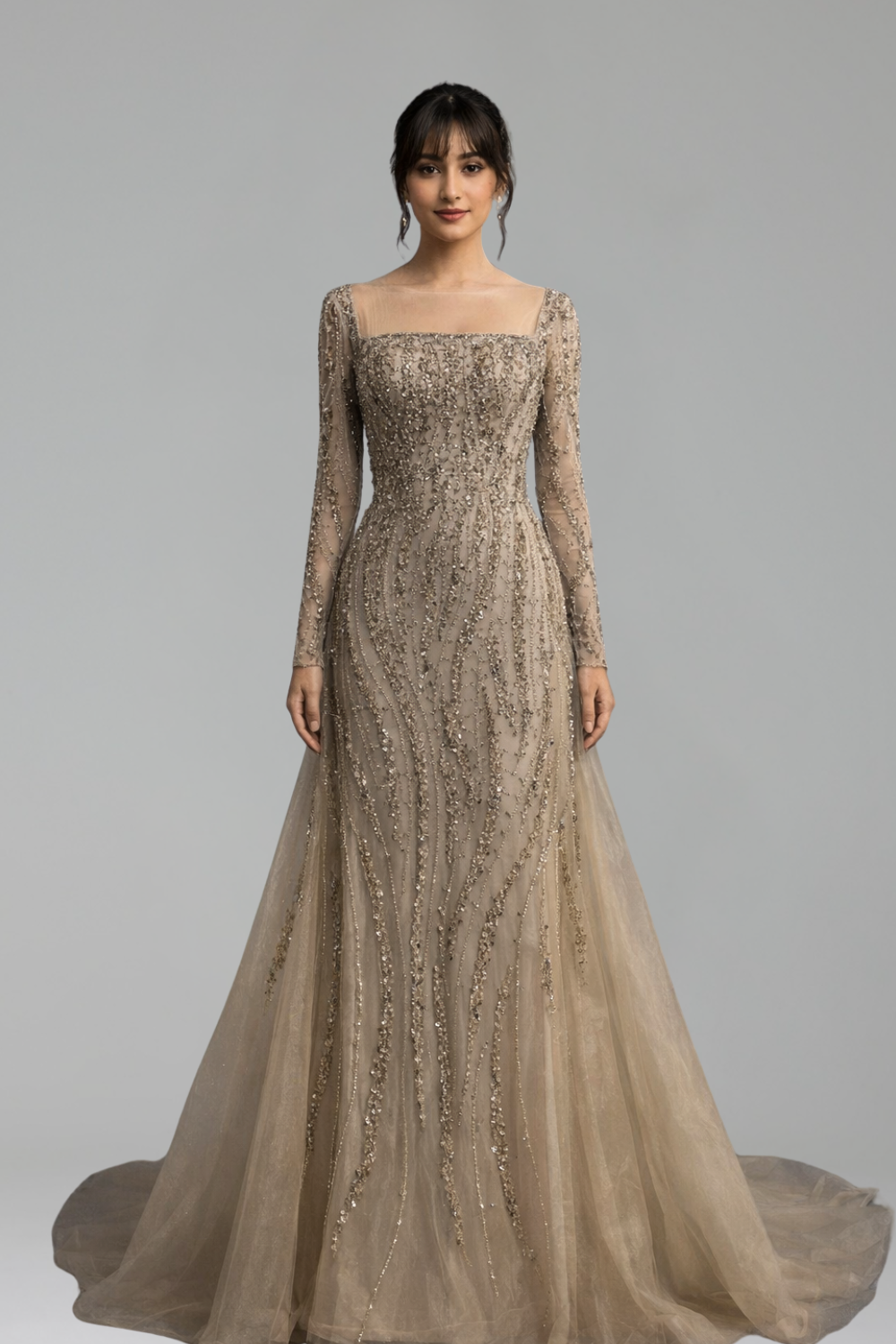 Beaded Mermaid Overskirt Gown - LAROSABRIDE