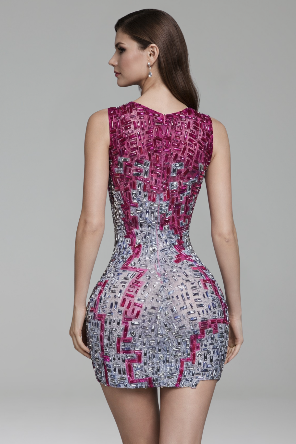 Geometric Crystal Embellished Mini Dress - LAROSABRIDE