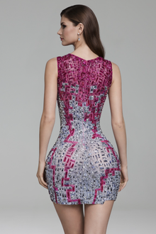 Geometric Crystal Embellished Mini Dress - LAROSABRIDE