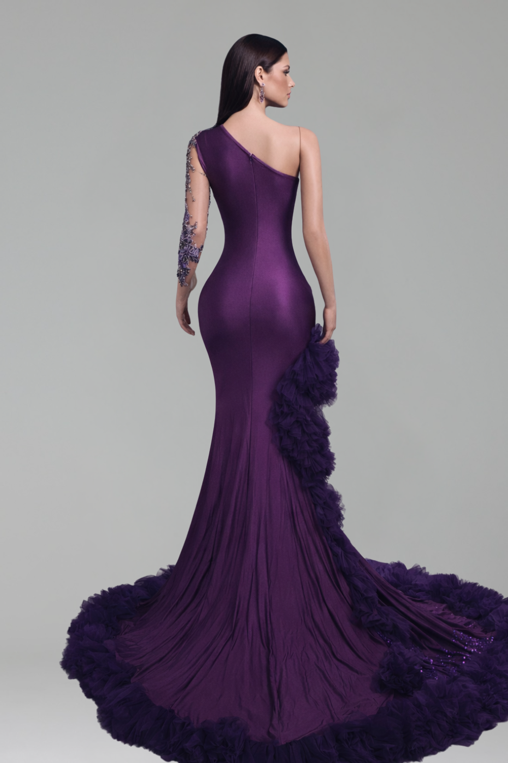 One-Shoulder Ruffled Mermaid Gown - LAROSABRIDE