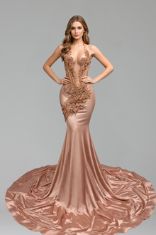Plunging Chain Appliqu� Mermaid Gown - LAROSABRIDE