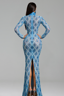 Embellished Illusion Bodycon Maxi Dress - LAROSABRIDE