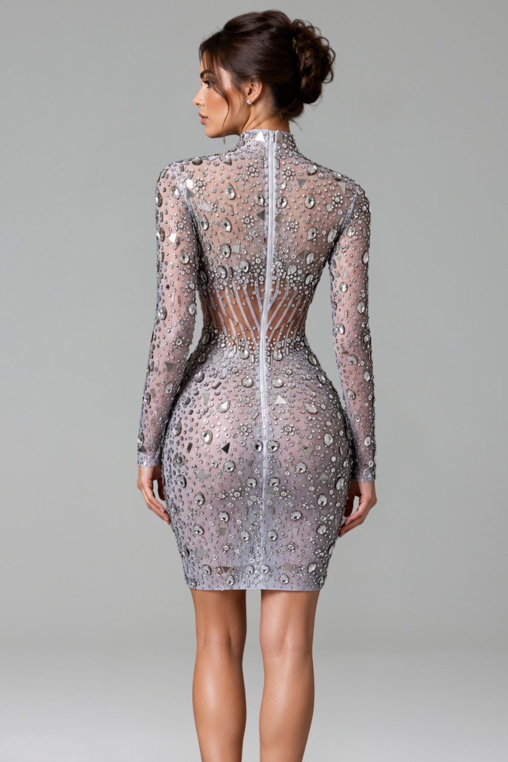 Midnight Crystal Illusion Mini Dress - LAROSABRIDE