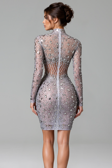 Midnight Crystal Illusion Mini Dress - LAROSABRIDE
