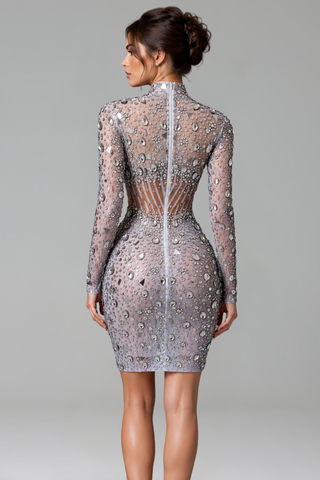 Midnight Crystal Illusion Mini Dress