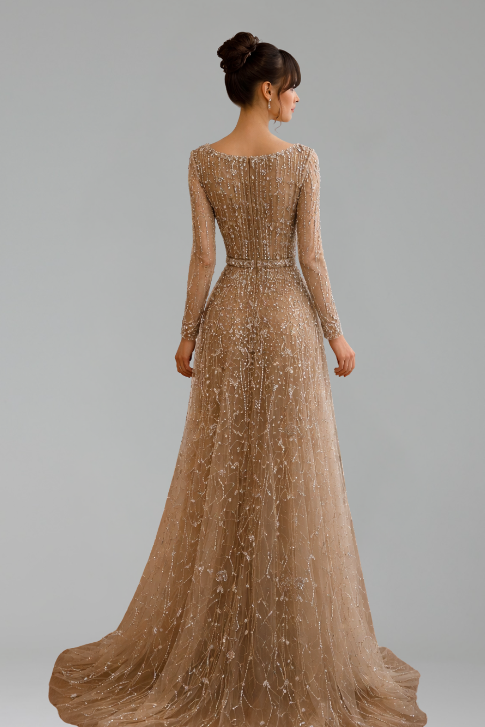 Nude A-Line Beaded Evening Gown - LAROSABRIDE