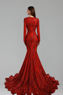 Long Sleeve Deep V Mermaid Gown - LAROSABRIDE