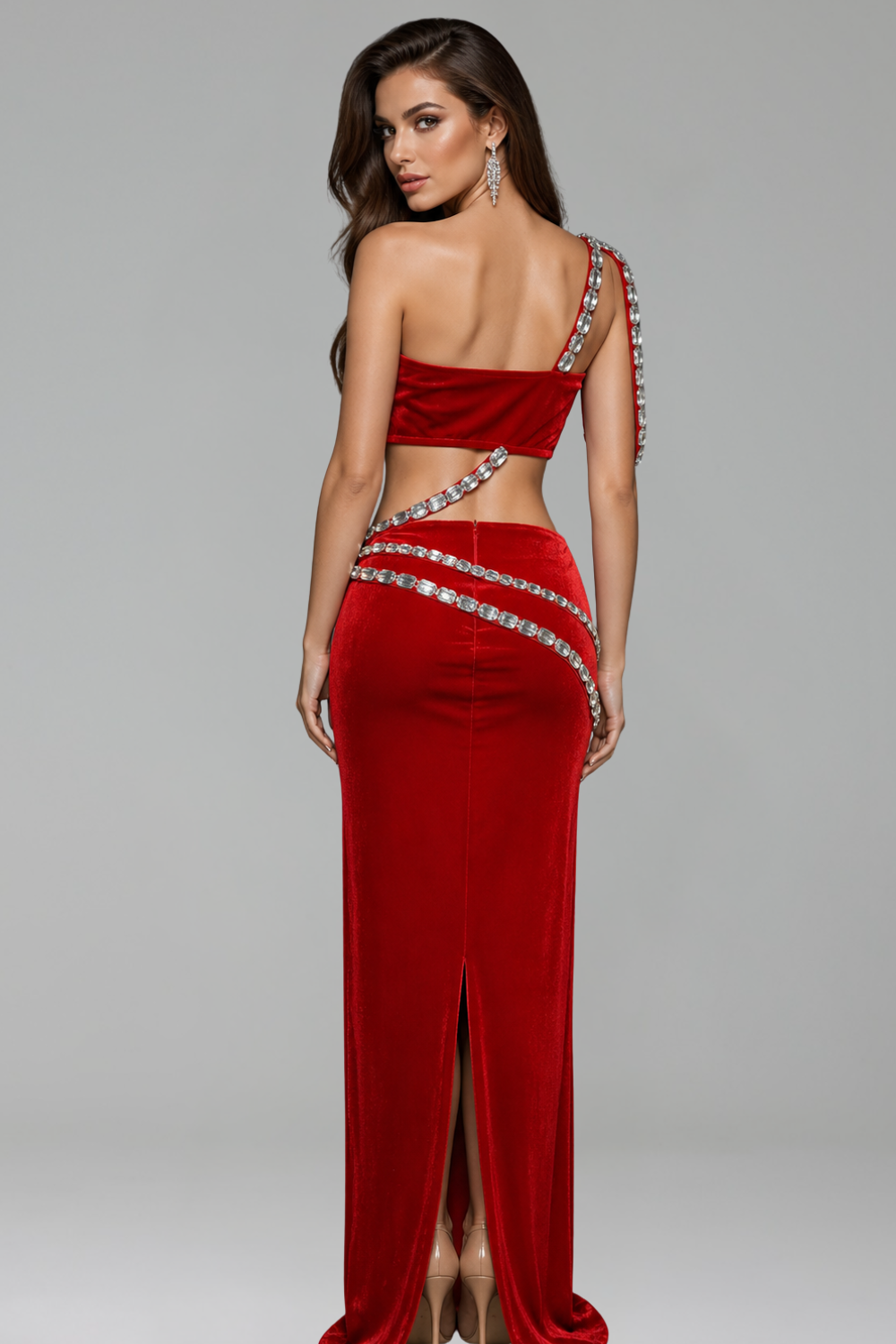 Crystal Strap Cutout Two-Piece Gown - LAROSABRIDE