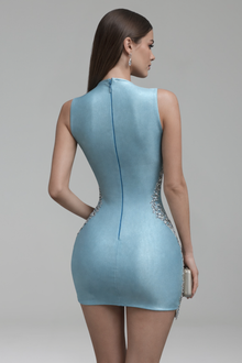 Crystal Embellished Illusion Bodycon Dress - LAROSABRIDE