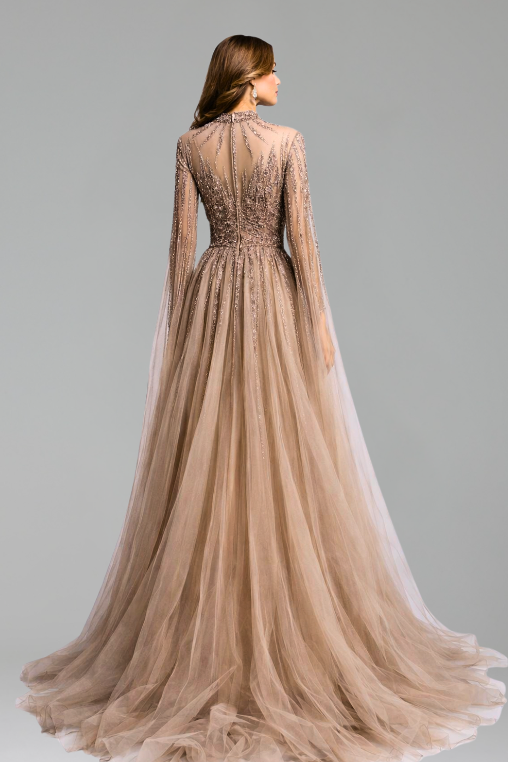 Beaded Cape Sleeve A-Line Dress - LAROSABRIDE