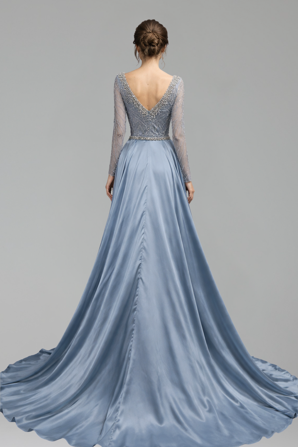 Beaded Long Sleeve Dress - LAROSABRIDE
