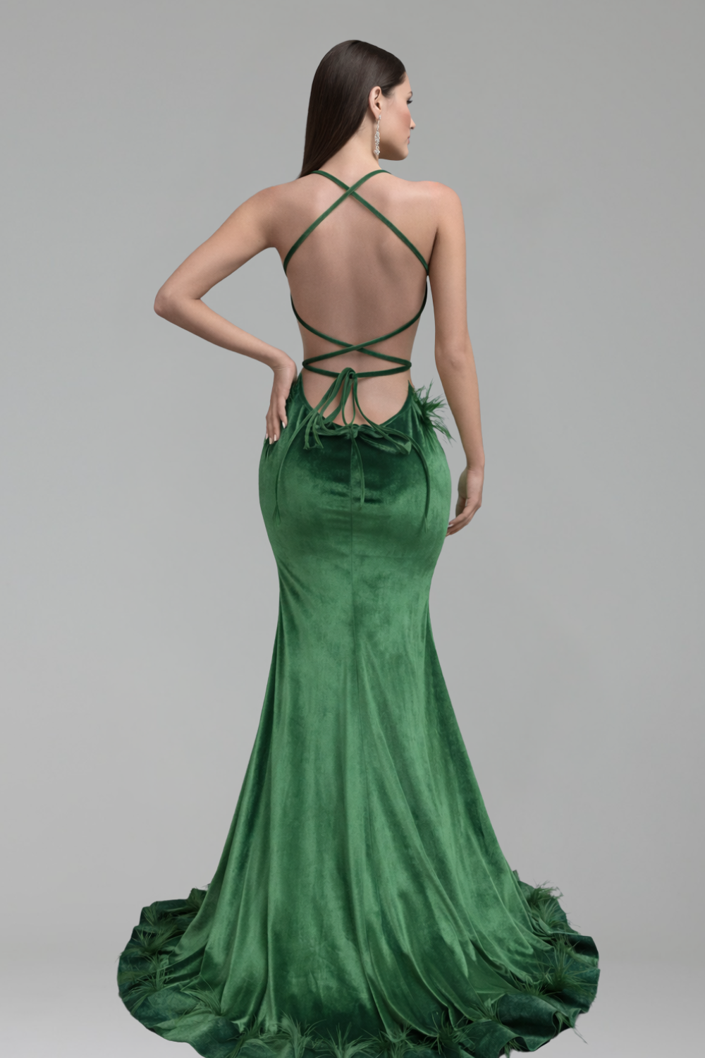 Feathered Embellished Mermaid Gown - LAROSABRIDE